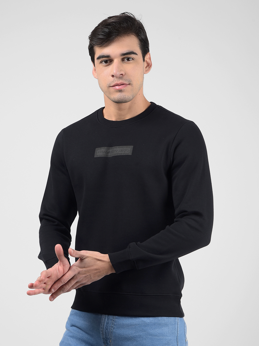 Numero Uno Men Logo Print Black Sweat Shirt